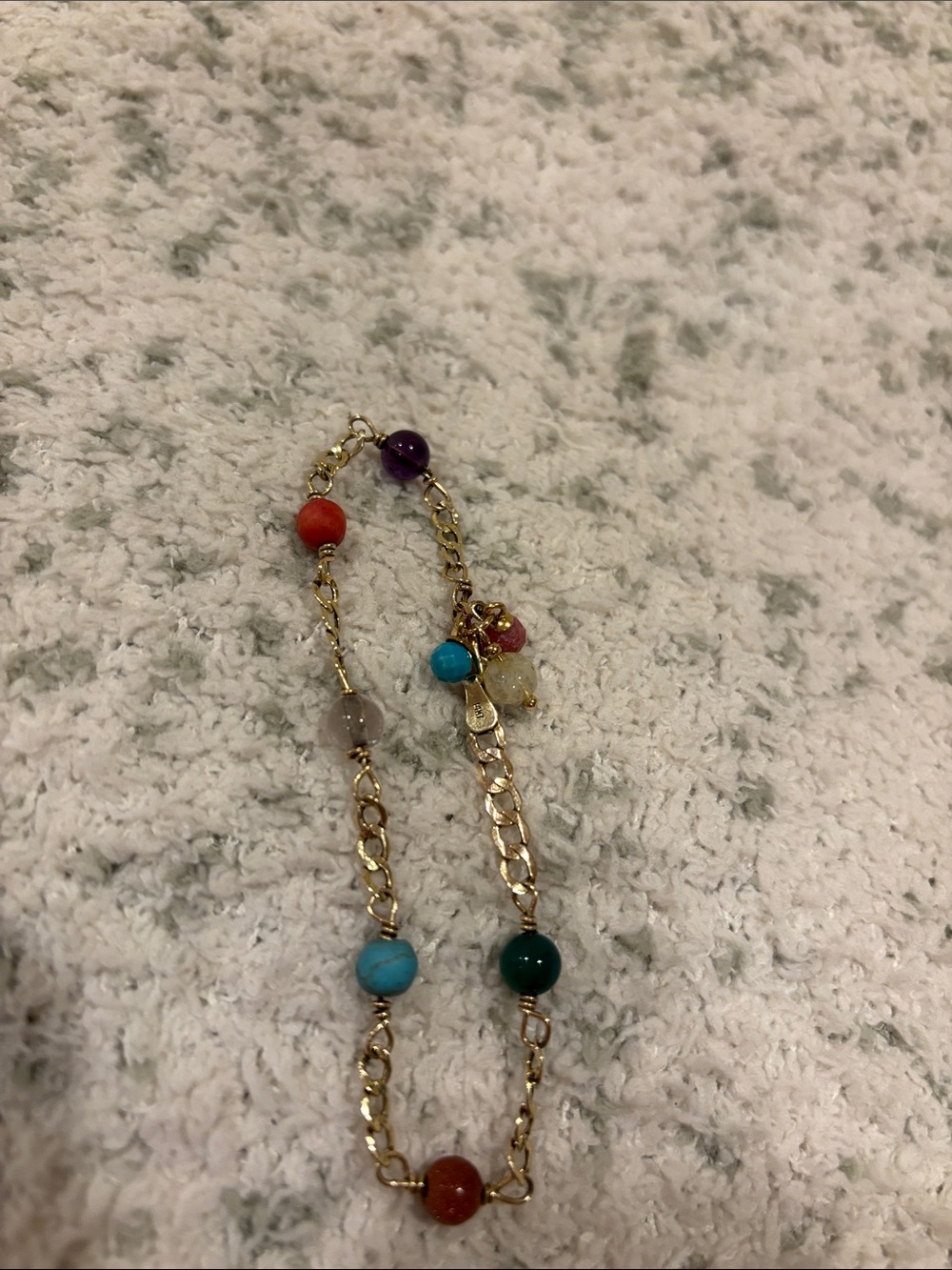 Colorful Semi Prescious Stones Beaded 14 kt Gold Chain Bracelet RS - Picture 8 of 9